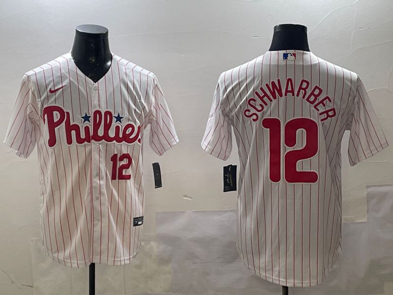 Men Philadelphia Phillies #12 Schwarber White stripe Game 2025 Nike MLB Jersey style 4->philadelphia phillies->MLB Jersey